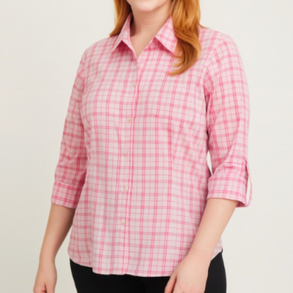 Ladies Red & White Button Down Shirt-New with tags